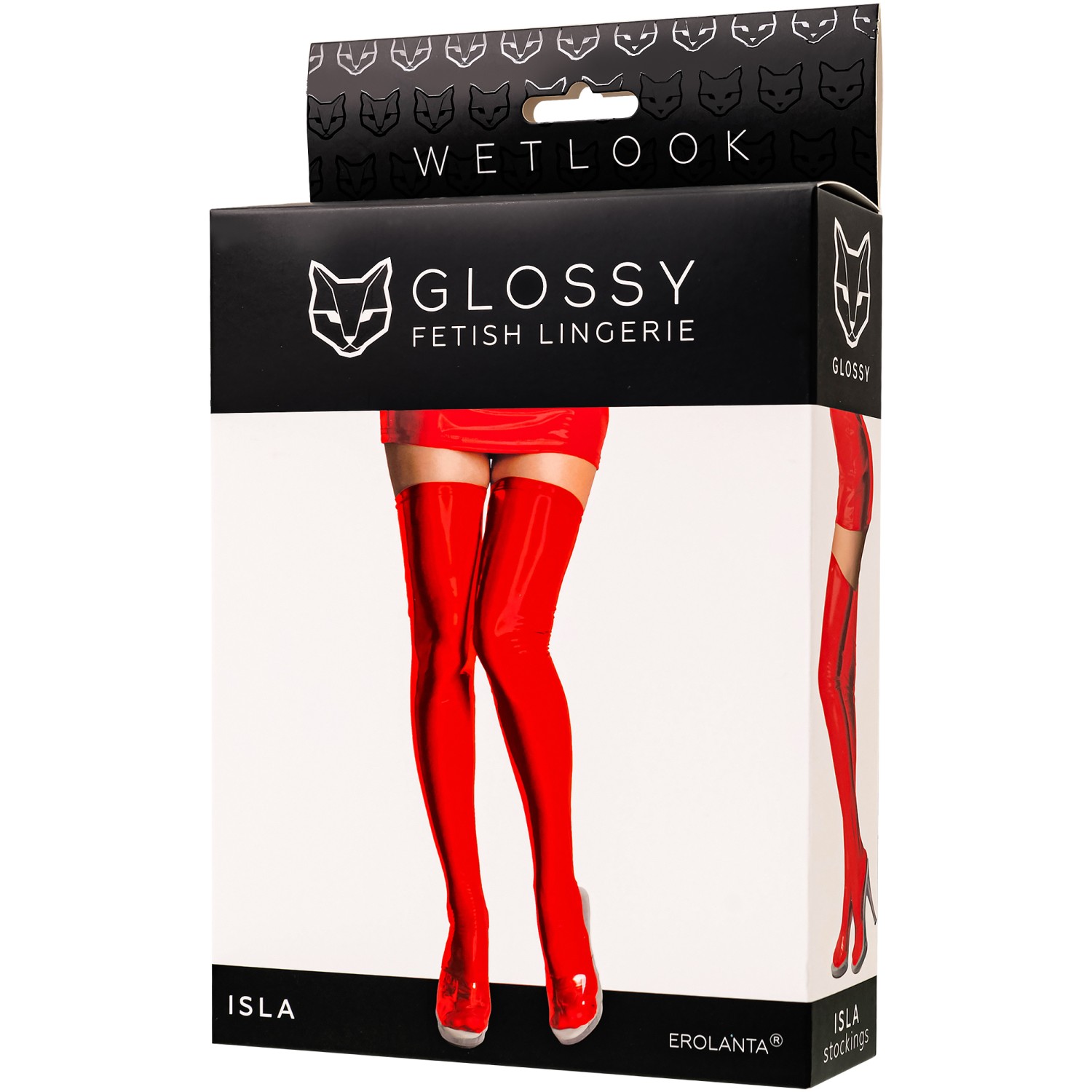  Чулки Glossy Isla из материала Wetlook, красный, M