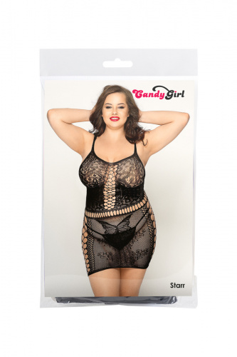  Платье-сетка и стринги Candy Girl Starr черные, 2XL