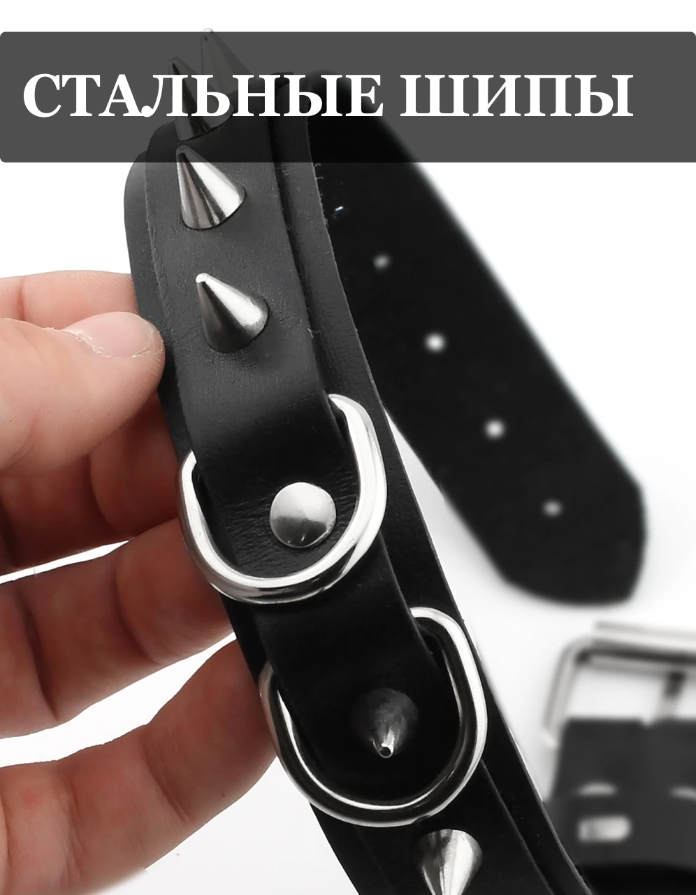  Ошейник мужской БДСМ кожаный увеличенного размера с шипами