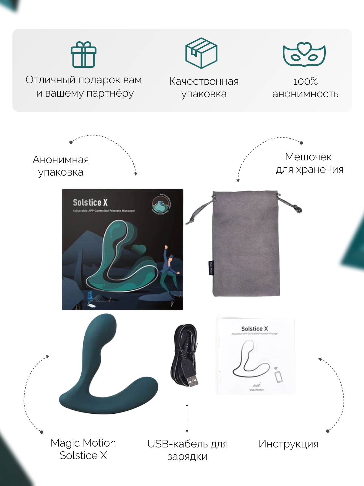  Magic Motion Solstice X Массажер простаты бирюзовый, перезаряжаемый