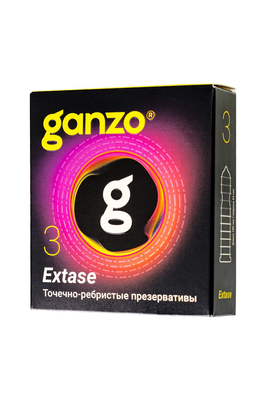  GANZO EXTASE, Презервативы латексные анатомические точечно - ребристые, 3 шт.